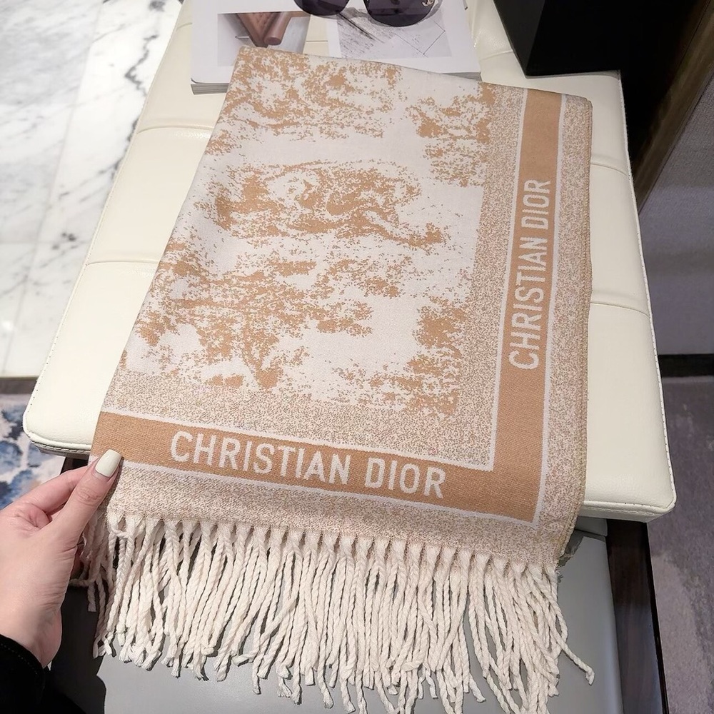 Dior Beige & Cream Christian Dior Logo Scarf Wrap